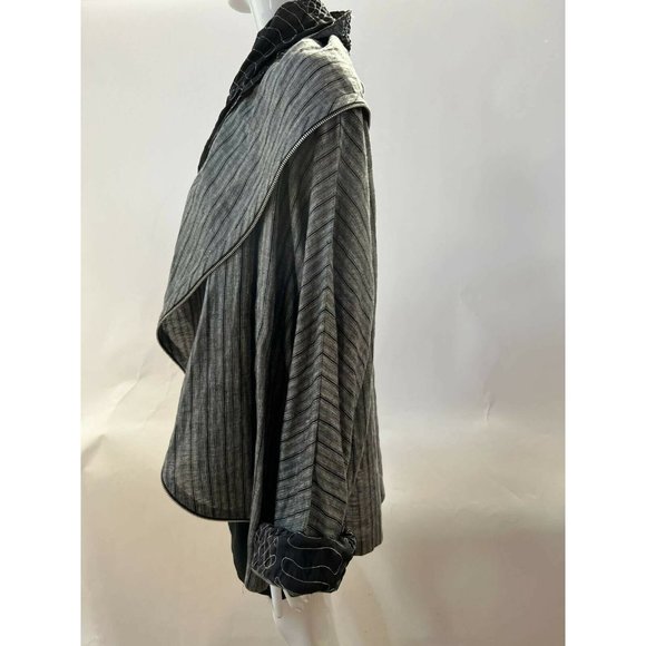 Catherine Bacon Womens Oversized Jacket Coat Black White Stripe Zip One Size - Picture 6 of 12